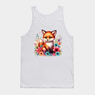 A red fox decorated with beautiful colorful flowers. Tank Top